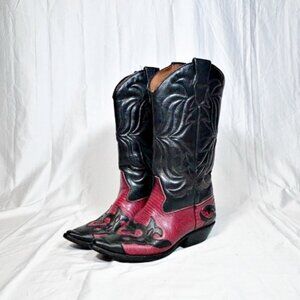 Vintage Flings Sundance Red Black Leather Lizard Print Cowgirl Western Boots~6~